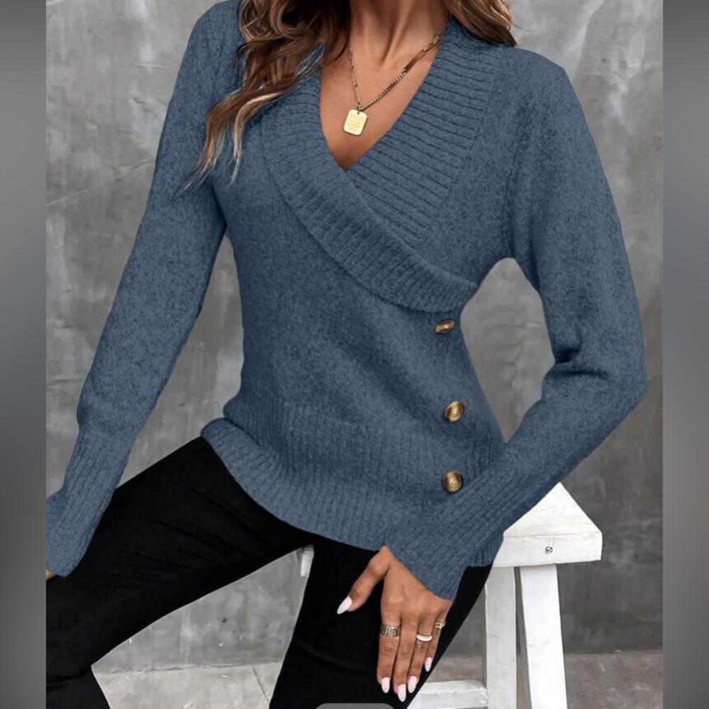 Boho shawl button detail sweater top - Picture 12 of 16